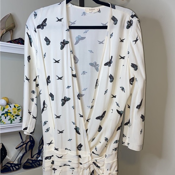 BA&SH
Butterfly-print Crewneck 3/4-sleeves Dress In White - Picture 3 of 12